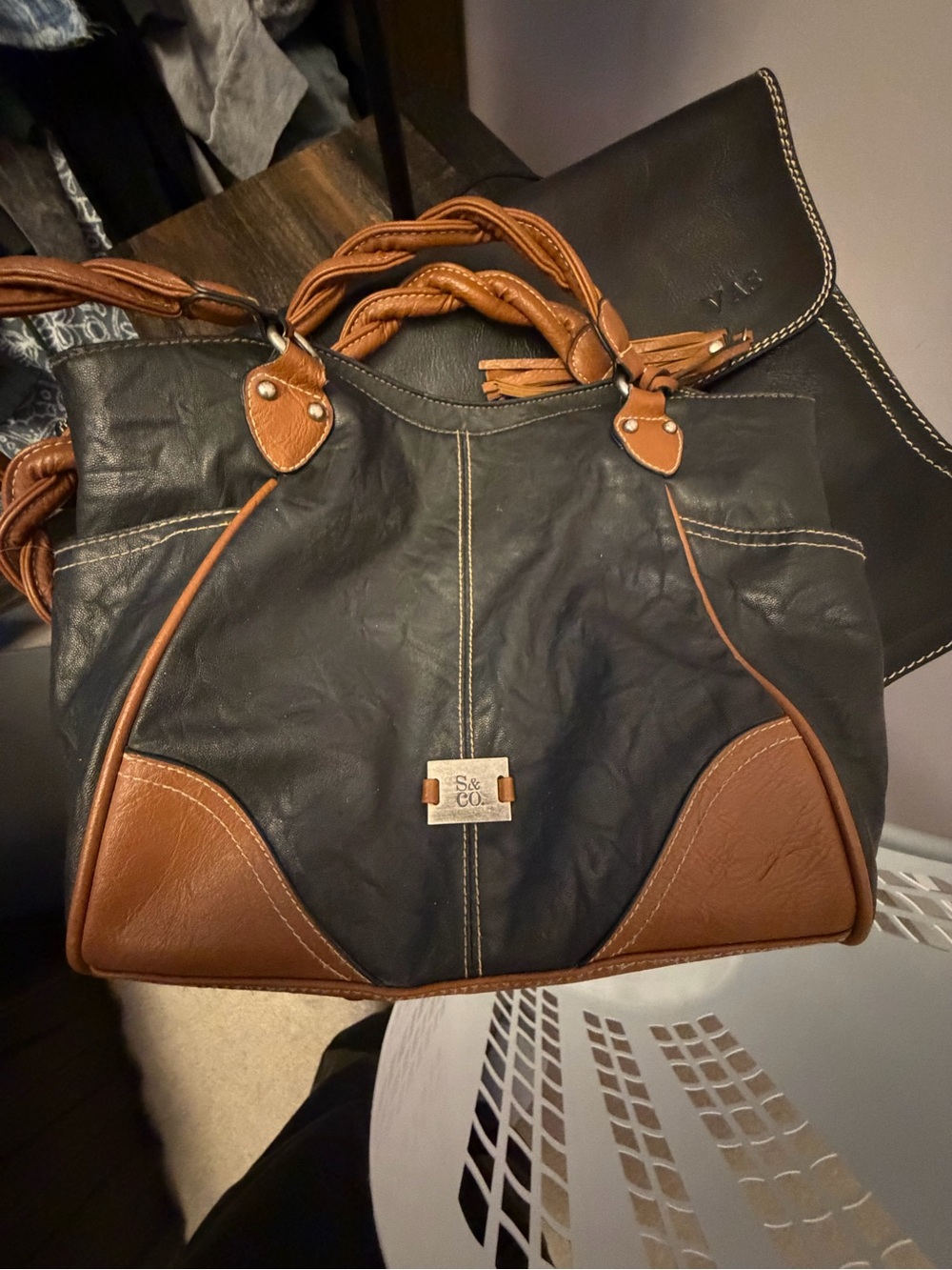 Black and Brown Leather Tote Bag